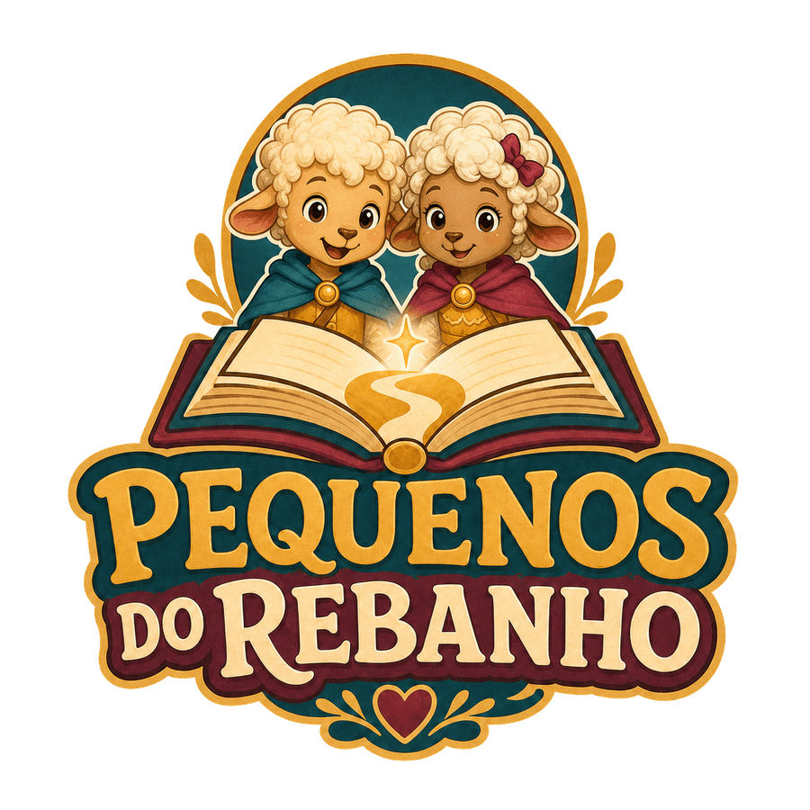 Pequenos do Rebanho — Luca and Lili before an open, glowing book